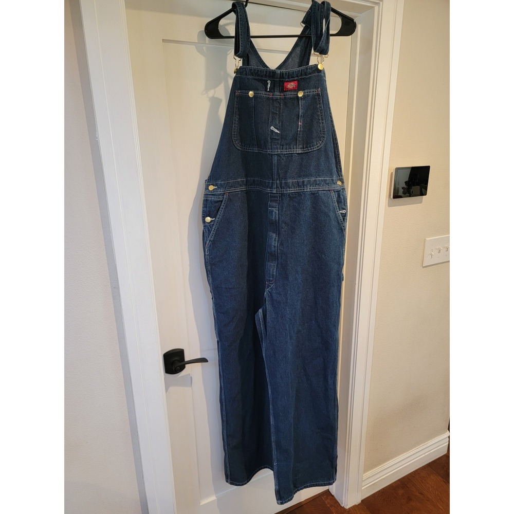 Dickies Overalls Mens Size XL Blue Denim Straight Leg Workwear Bibs